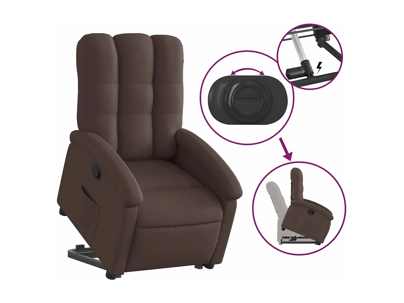 Sillón reclinable elevable tela marrón oscuro