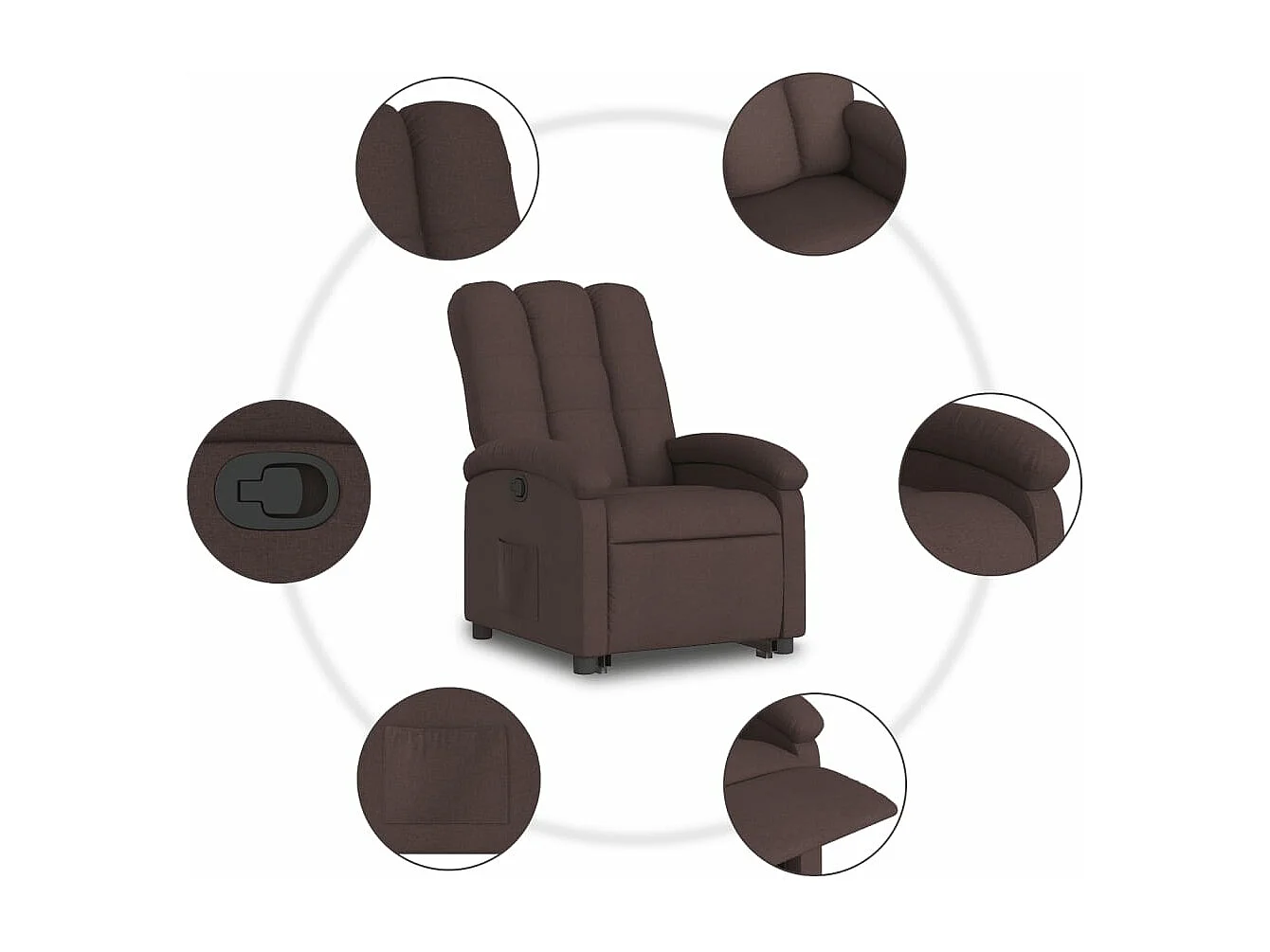 Sillón reclinable elevable tela marrón oscuro