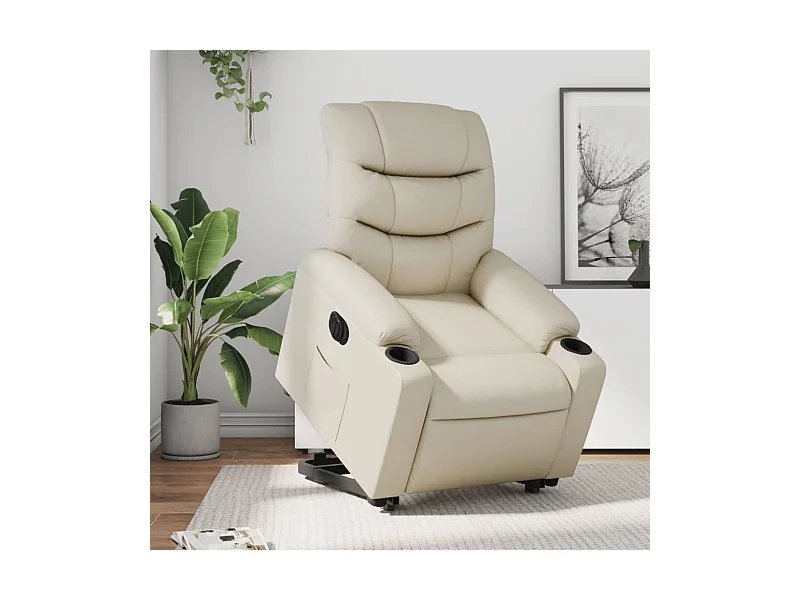 Relaxsessel mit Aufstehhilfe Elektrisch Creme Kunstleder
