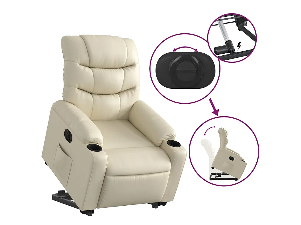 Sta-op-stoel elektrisch kunstleer crèmekleurig