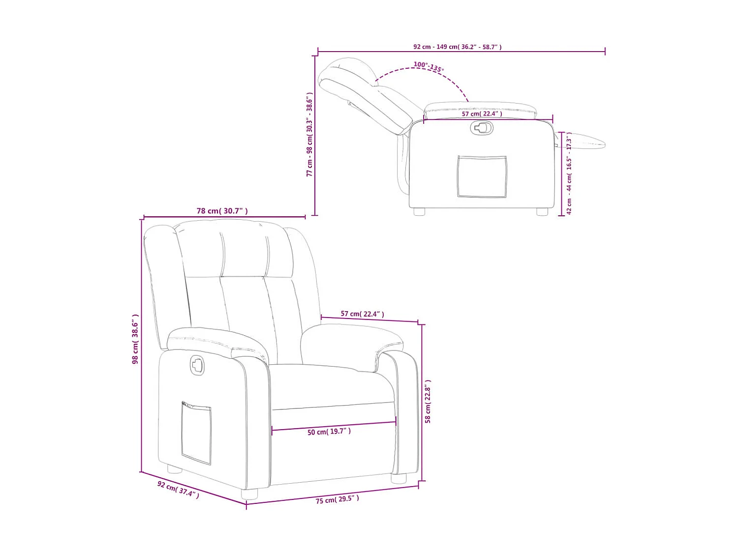 Fauteuil verstelbaar stof donkergrijs