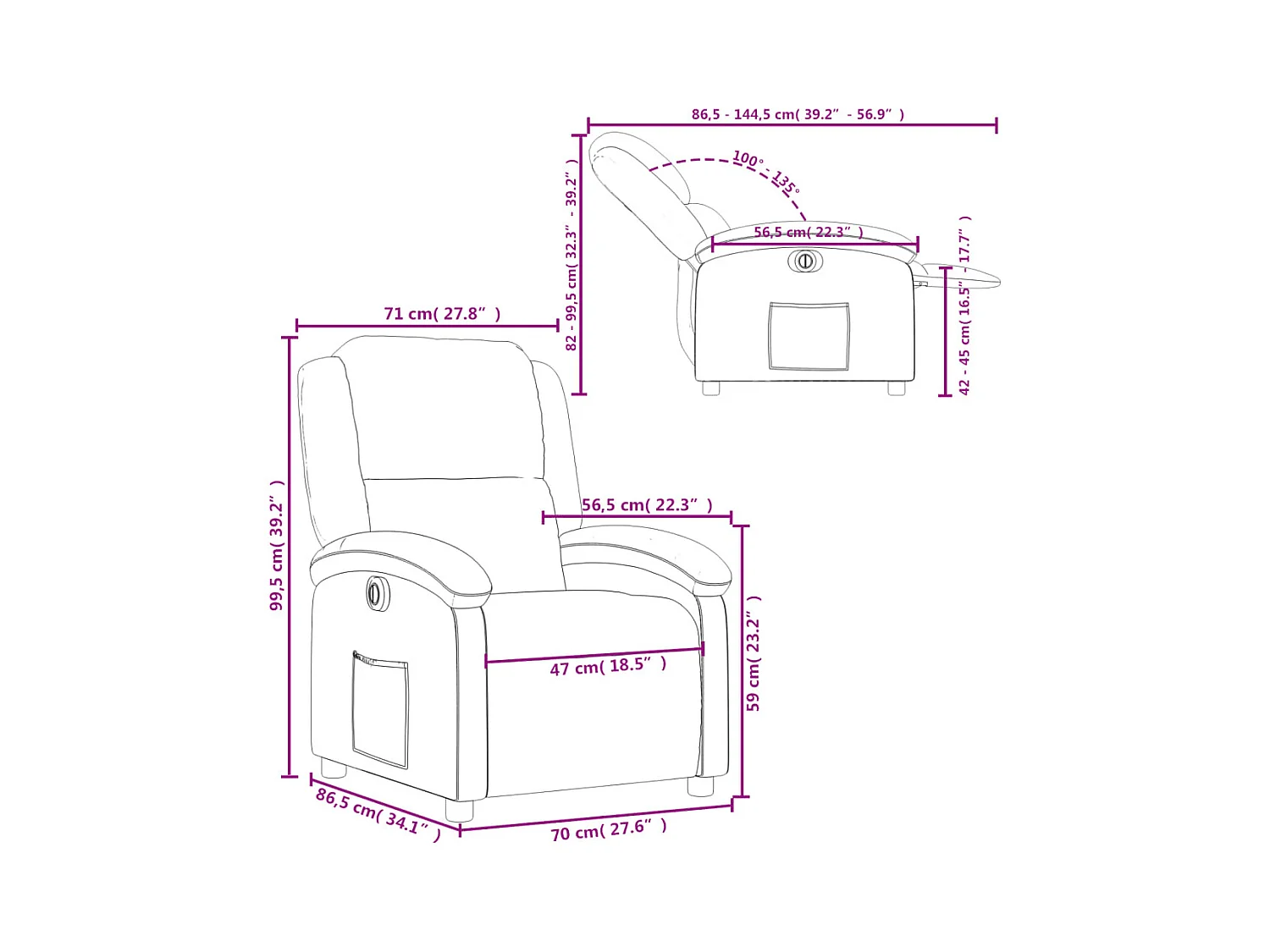 Fauteuil inclinable électrique gris clair velours