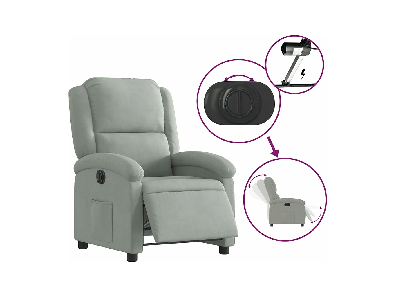 Fauteuil inclinable électrique gris clair velours