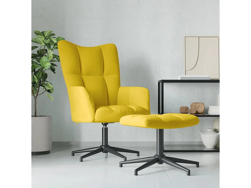 Chaise de relaxation avec tabouret Jaune moutarde Velours