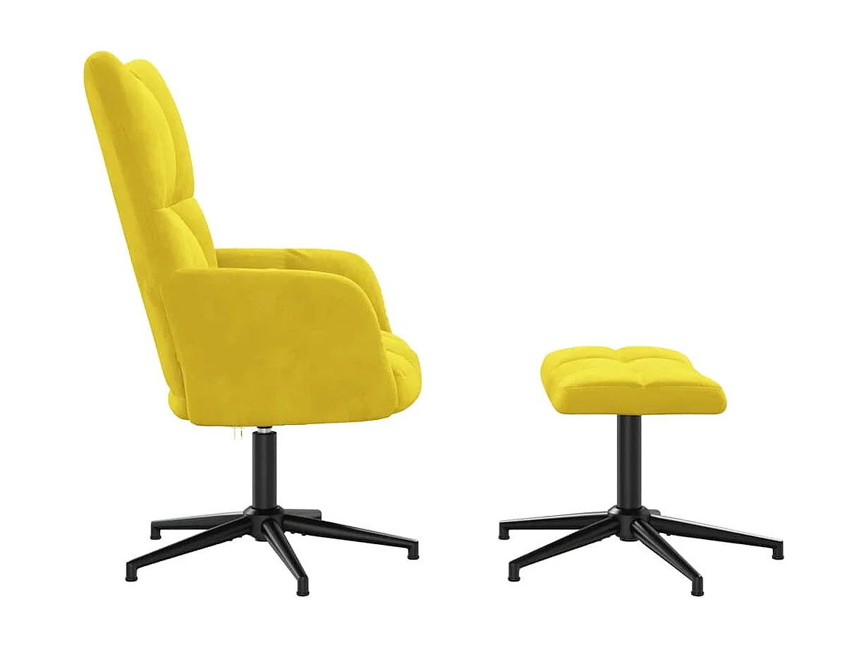 Chaise de relaxation avec tabouret Jaune moutarde Velours