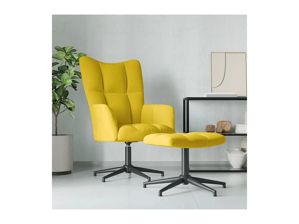 Chaise de relaxation avec tabouret Jaune moutarde Velours