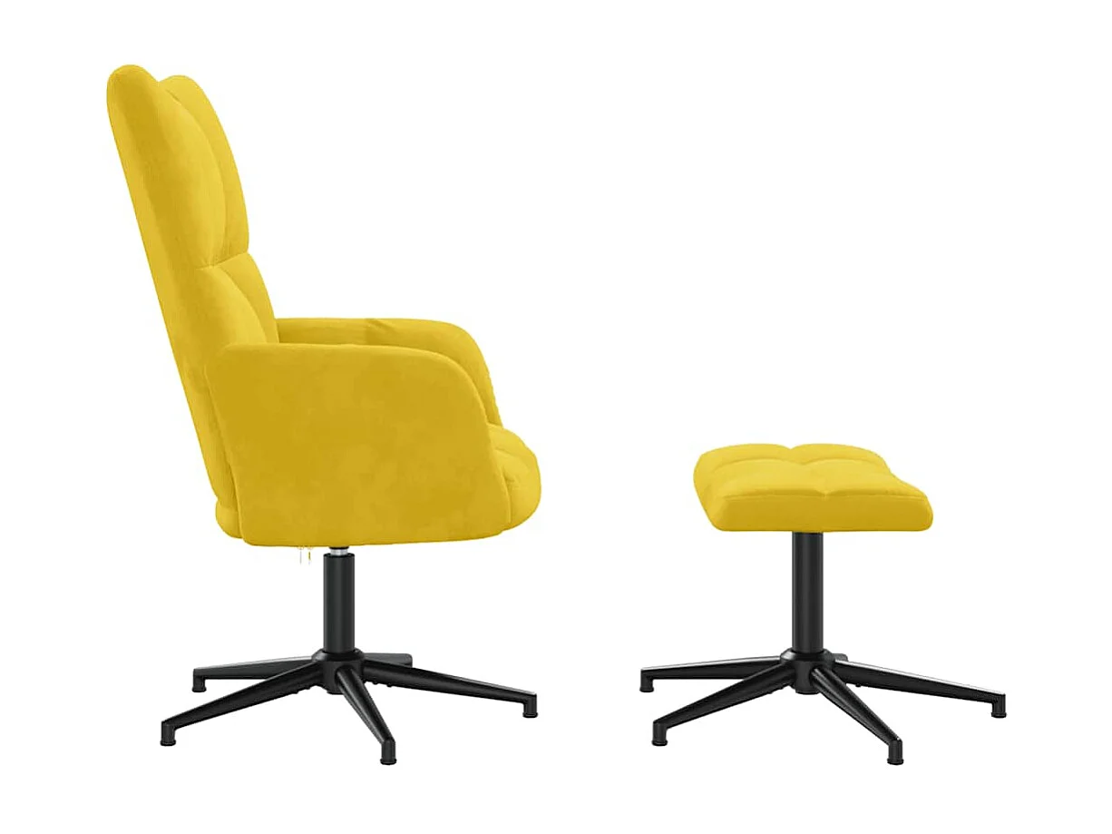 Chaise de relaxation avec tabouret Jaune moutarde Velours