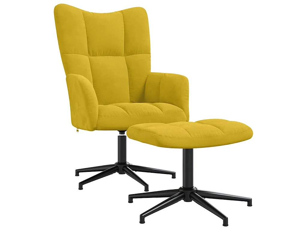 Poltrona Relax con Poggiapiedi Giallo Senape in Velluto