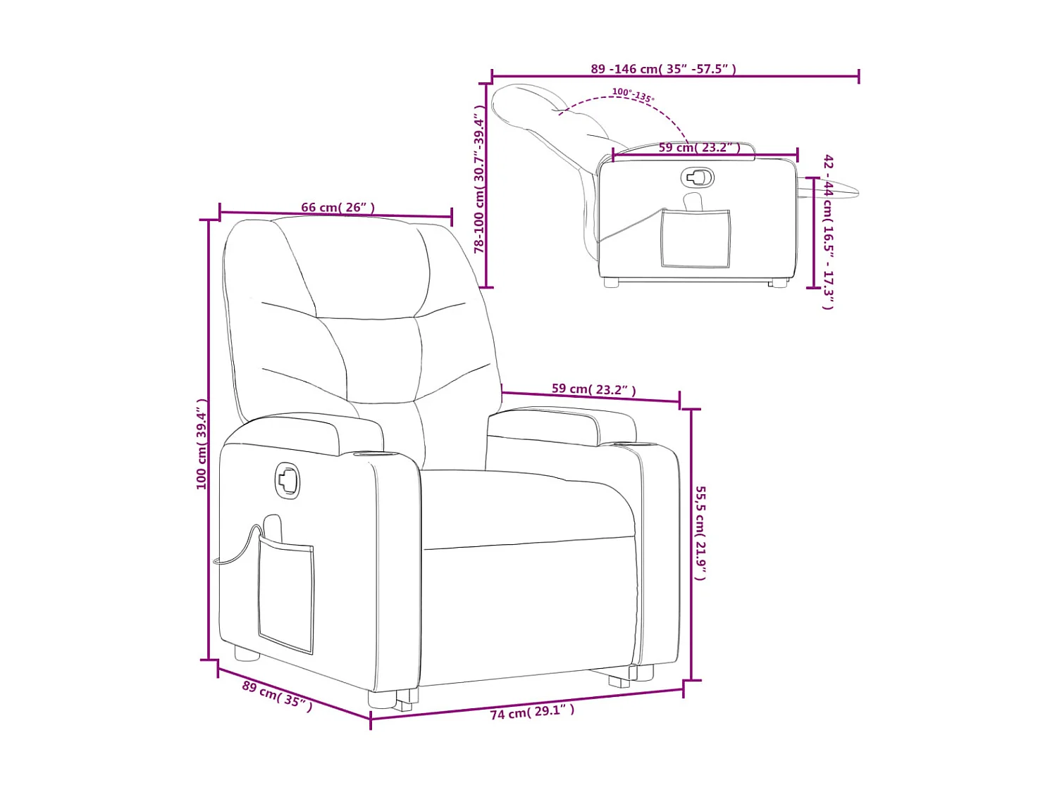 Fauteuil de massage inclinable Gris clair Tissu