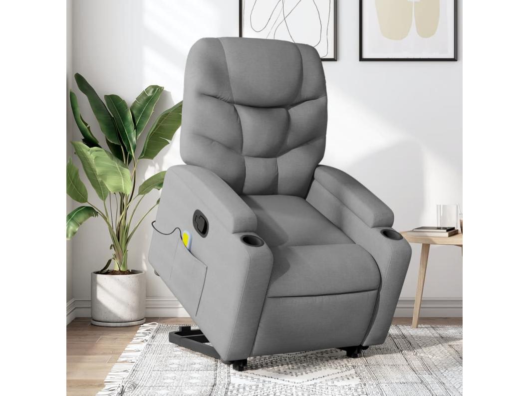 Sillón de masaje reclinable de pie de tela gris claro