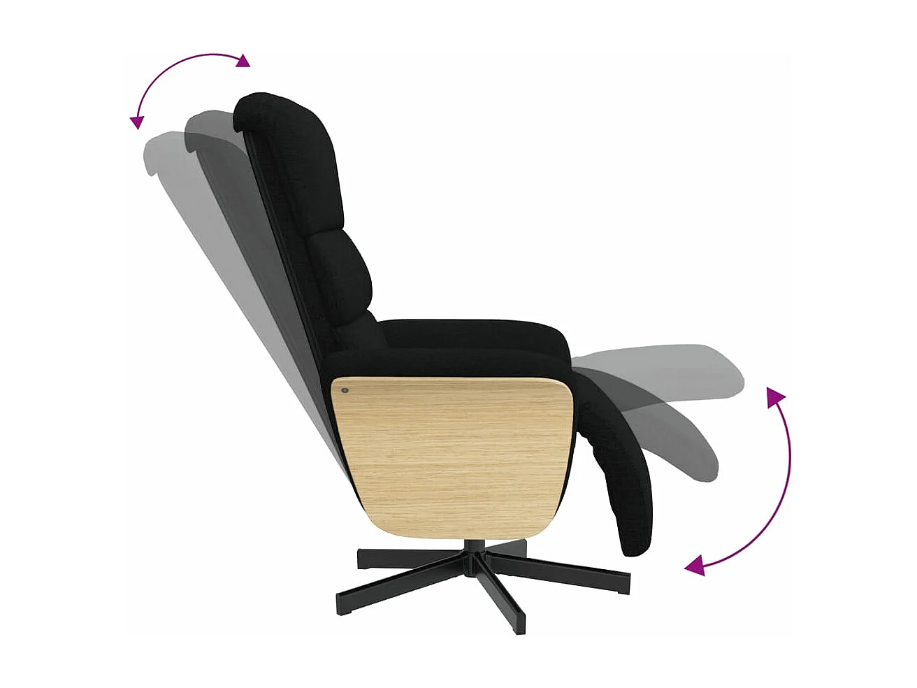 Fauteuil verstelbaar met voetensteun stof zwart