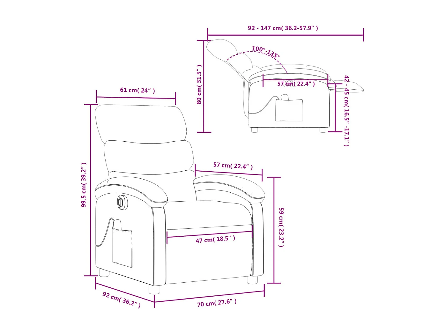 Fauteuil de massage inclinable électrique marron similicuir