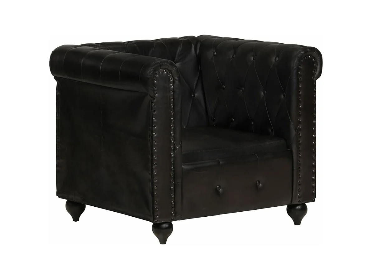 Chesterfield-Sessel Schwarz Echtleder