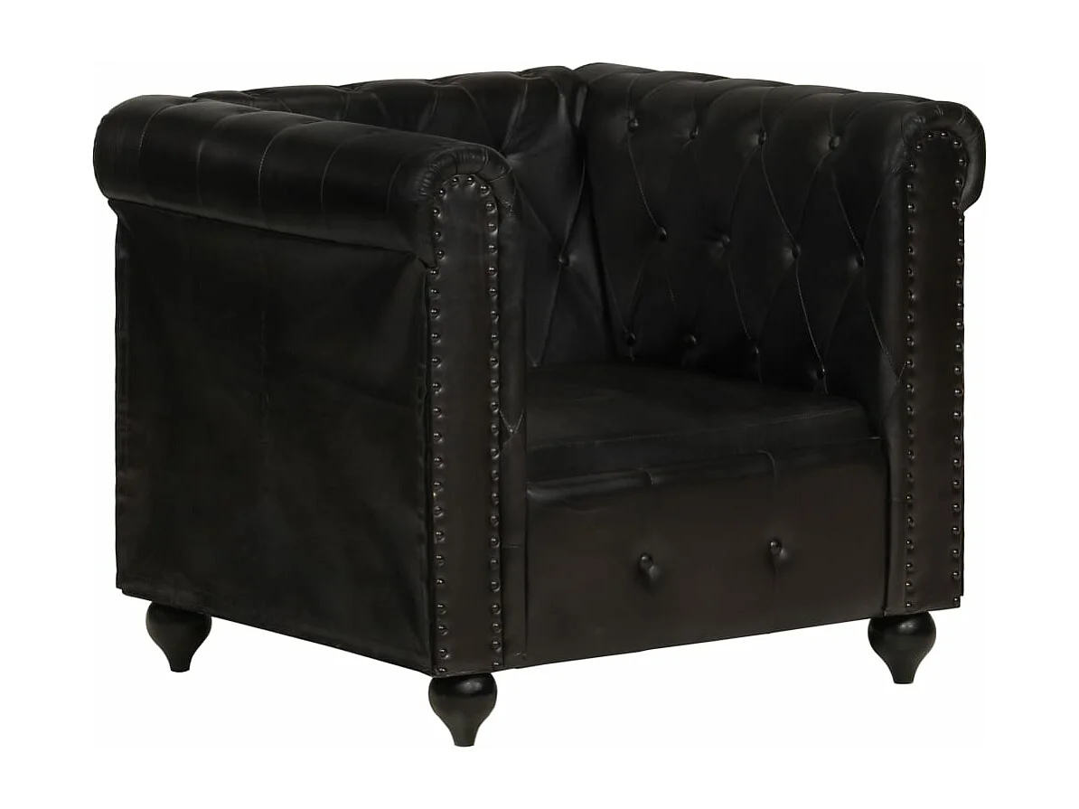 Chesterfield-Sessel Schwarz Echtleder