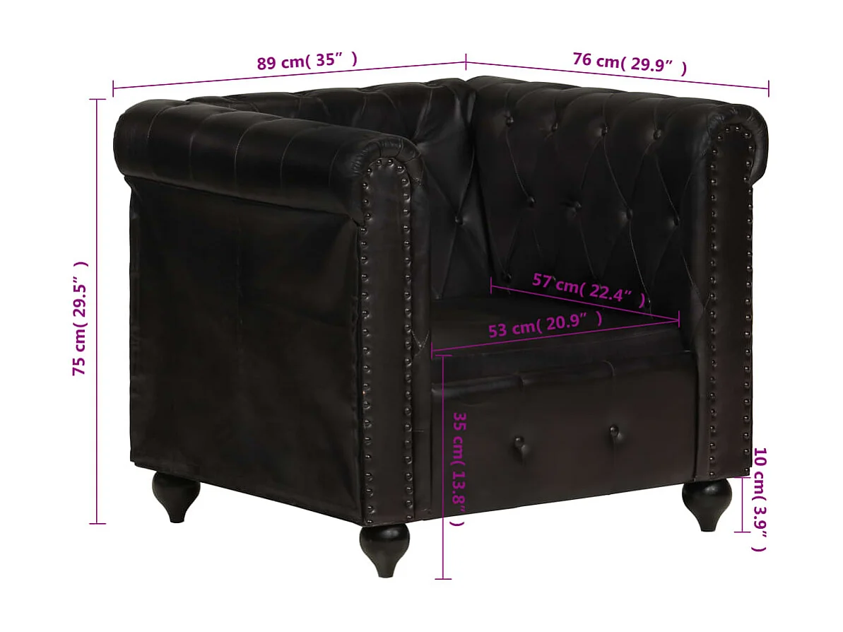 Chesterfield-Sessel Schwarz Echtleder