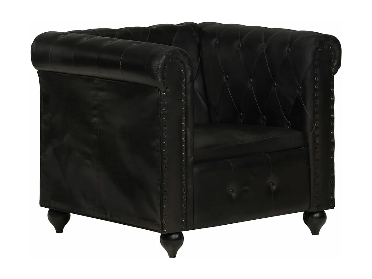 Chesterfield-Sessel Schwarz Echtleder