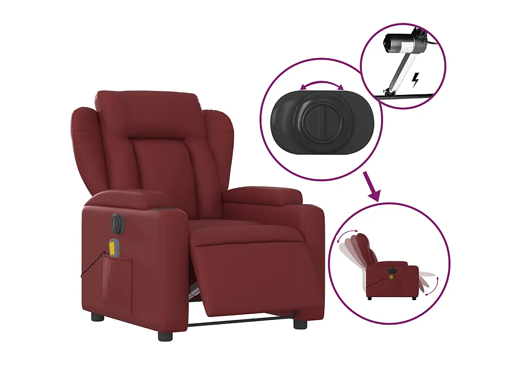 Fauteuil de massage inclinable électrique rouge bordeaux
