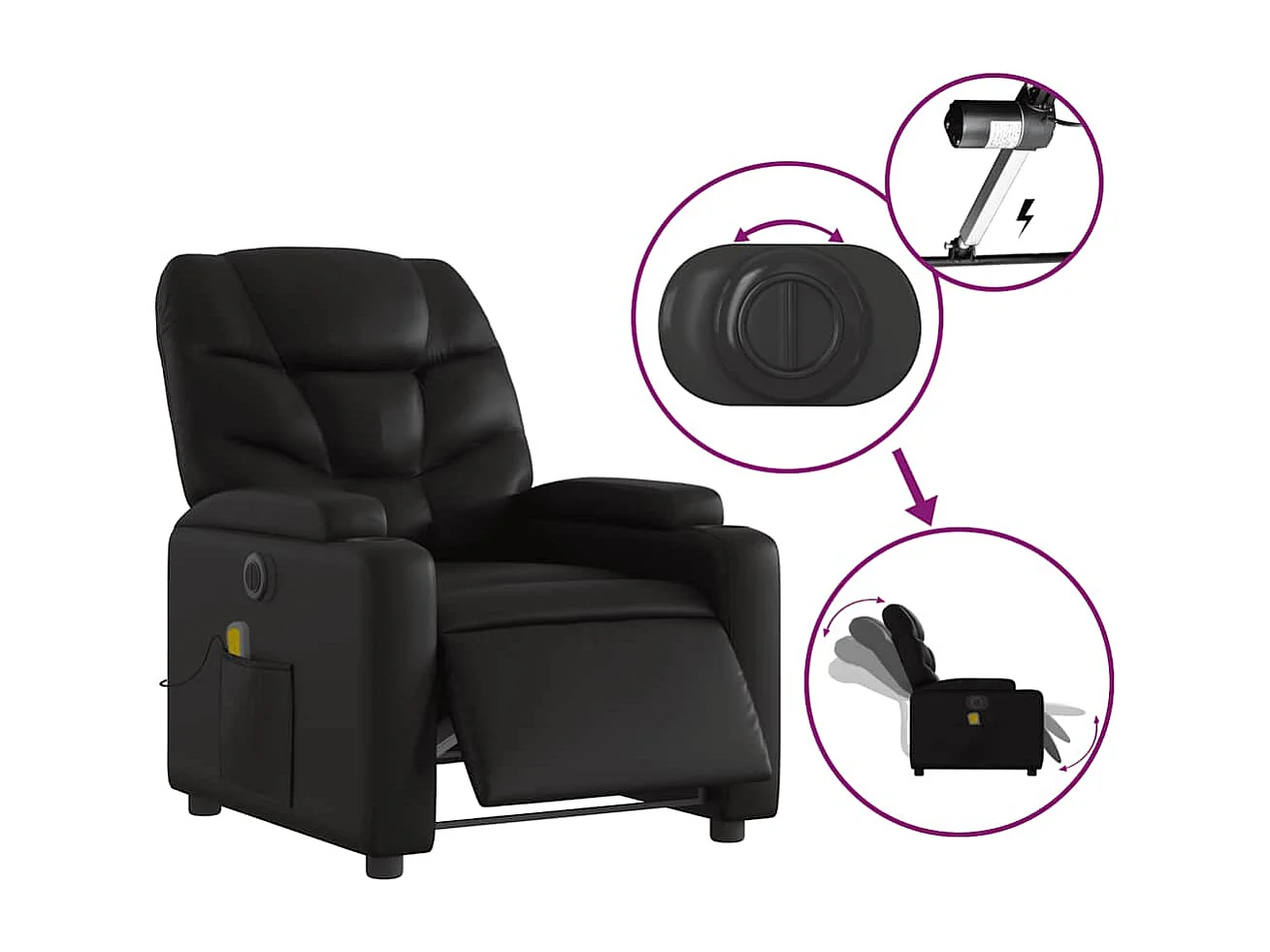 Fauteuil de massage inclinable électrique noir similicuir