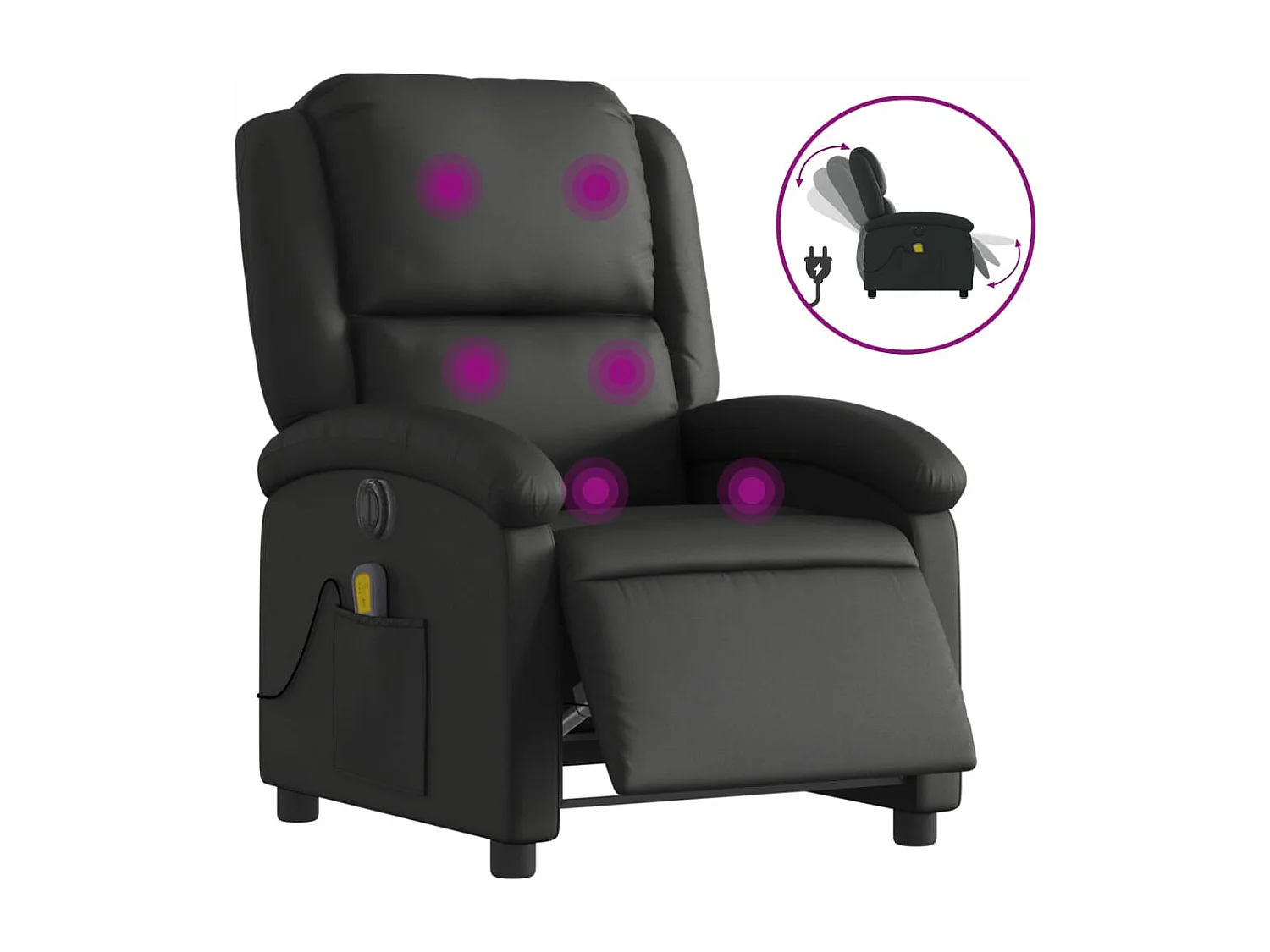 Sillón reclinable de masaje eléctrico cuero auténtico negro