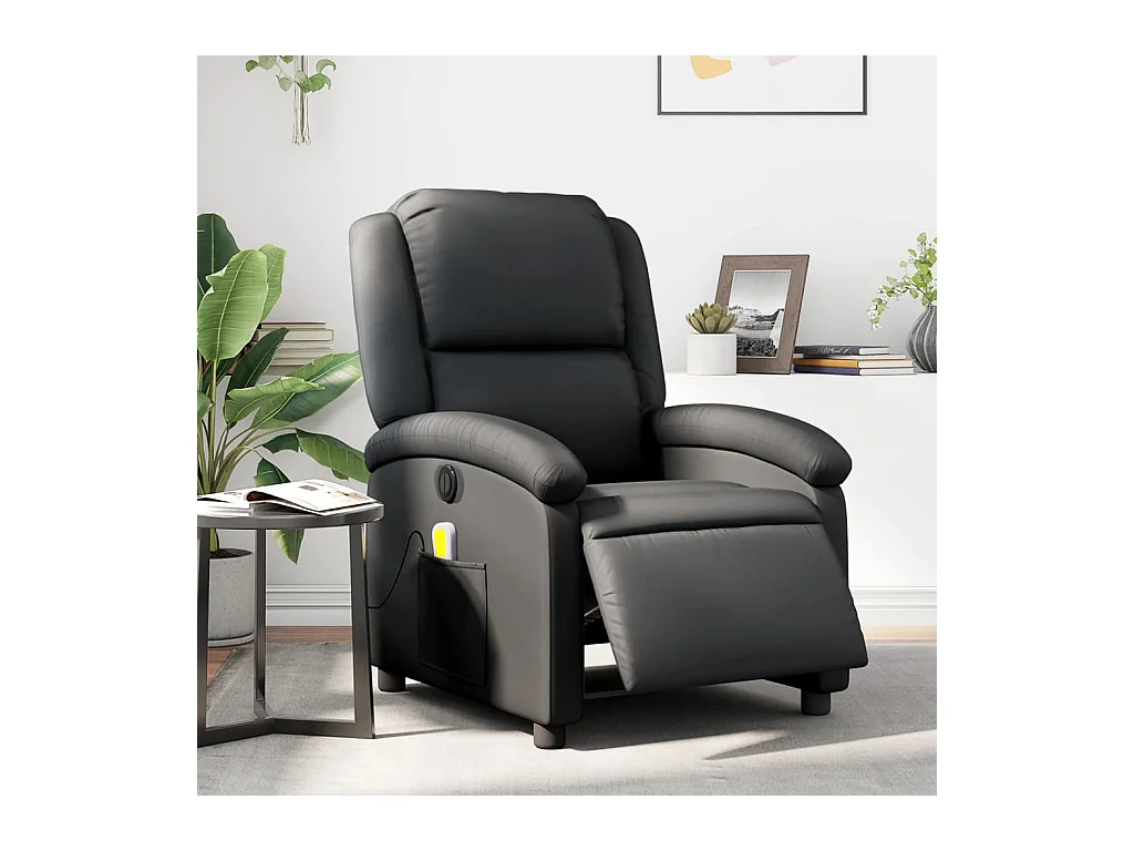 Fauteuil de massage inclinable électrique noir cuir véritable