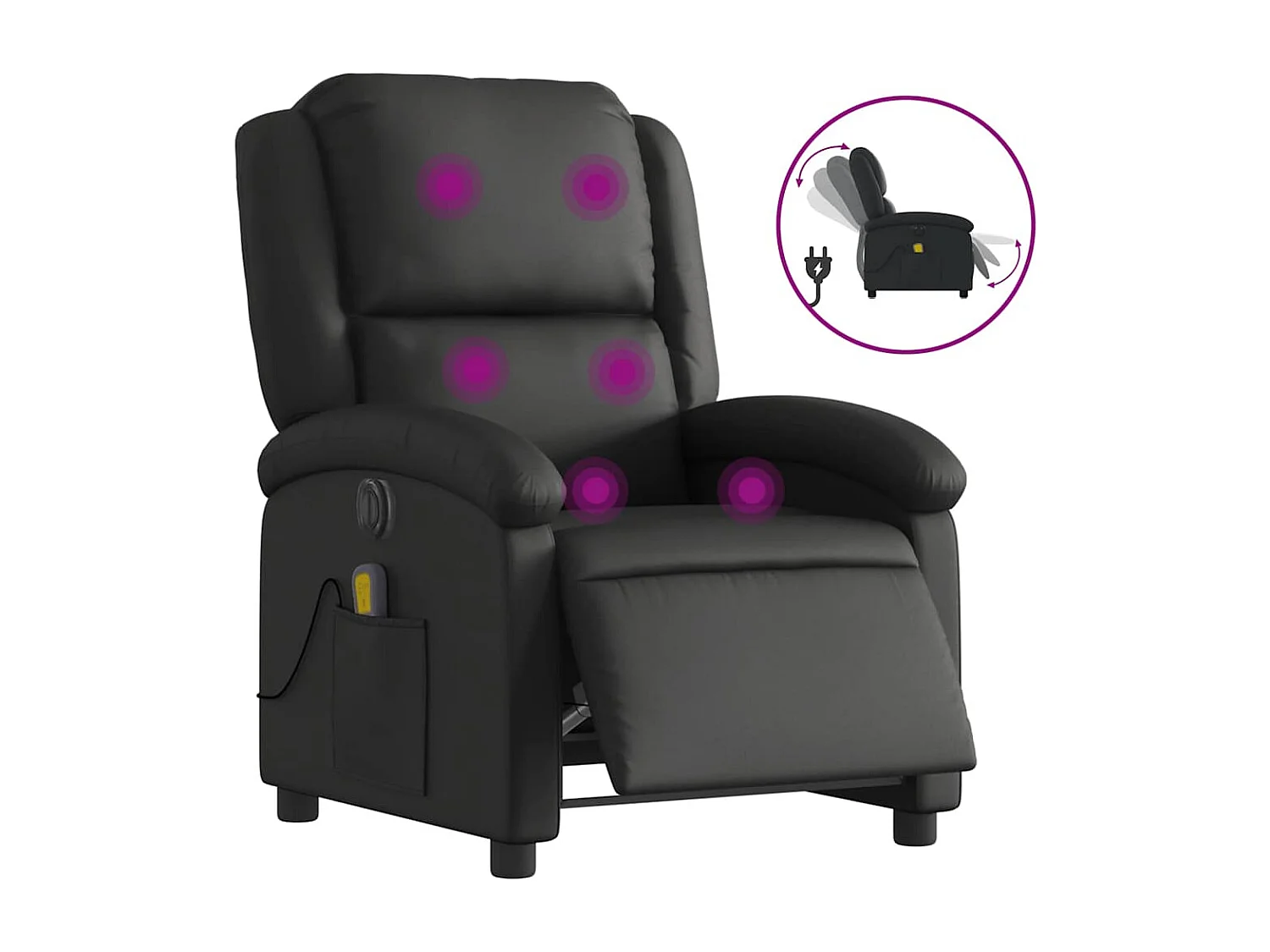 Fauteuil de massage inclinable électrique noir cuir véritable