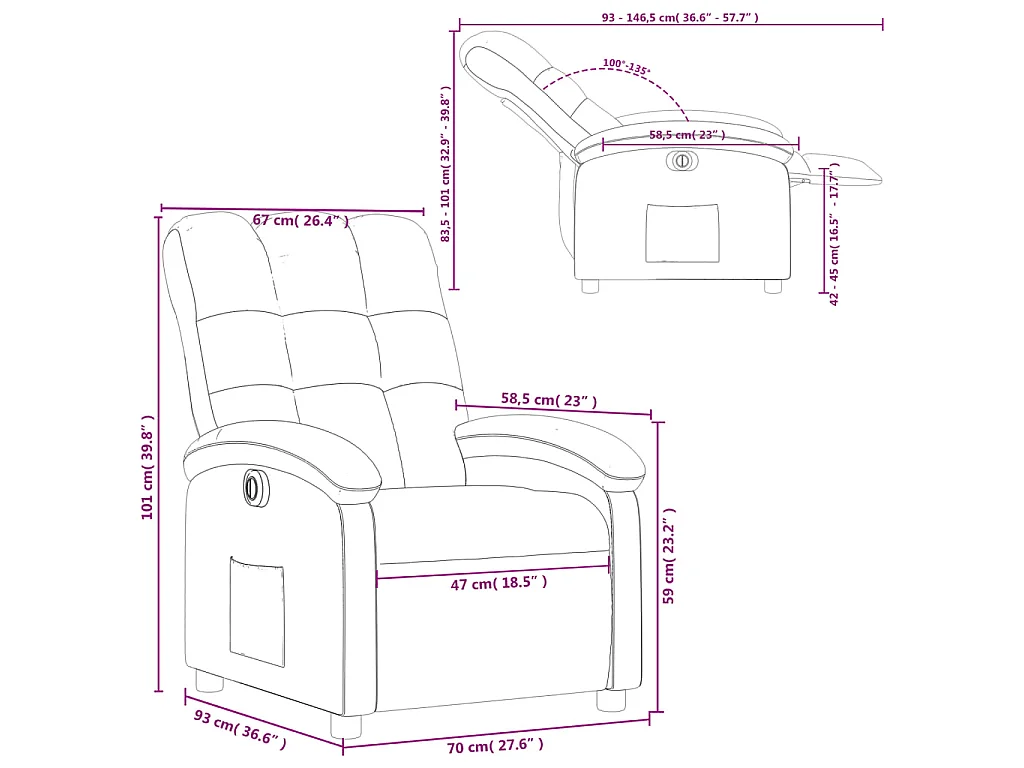 Fauteuil verstelbaar elektrisch stof bruin
