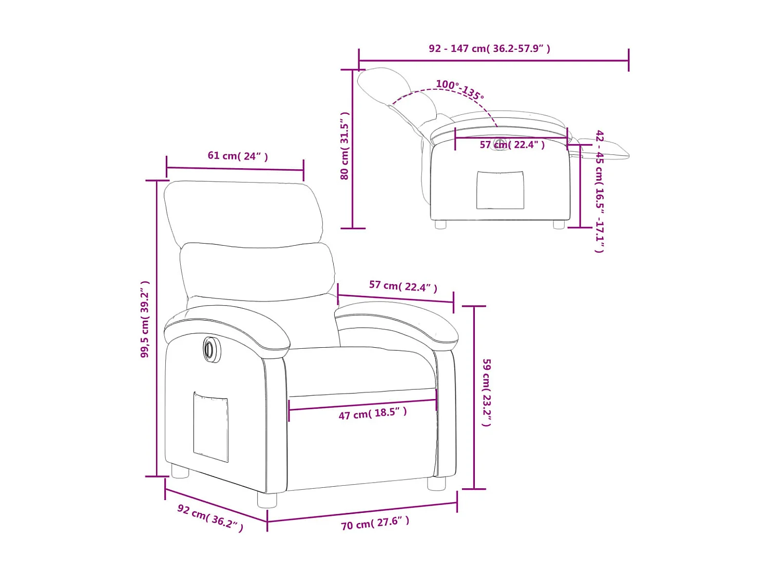 Fauteuil inclinable électrique Cappuccino Similicuir