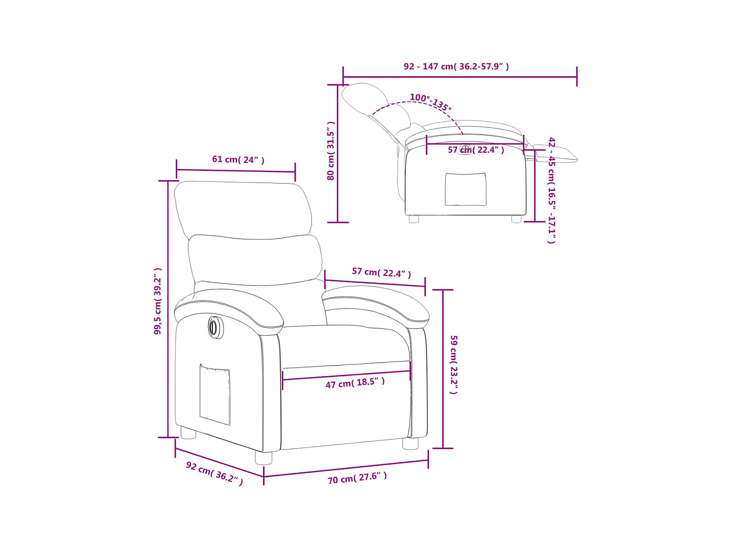 Fauteuil verstelbaar elektrisch kunstleer cappuccinokleurig