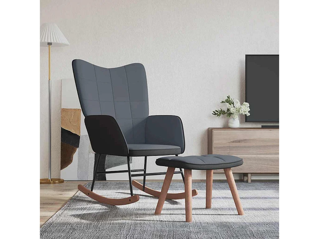 Chaise à bascule avec repose-pied Gris foncé Velours et PVC
