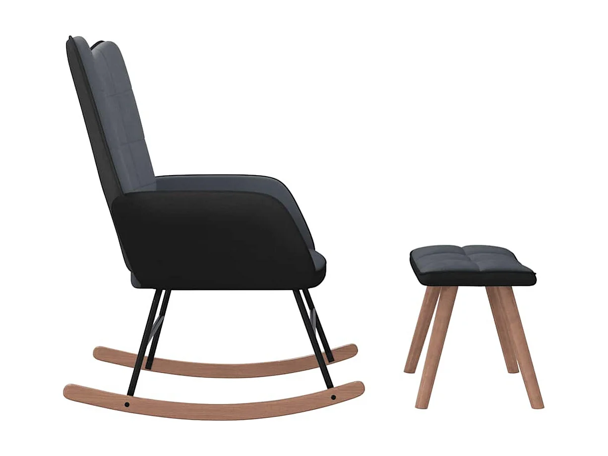 Chaise à bascule avec repose-pied Gris foncé Velours et PVC
