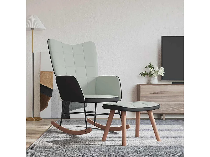 Schaukelsessel mit Hocker Hellgrau Samt und PVC