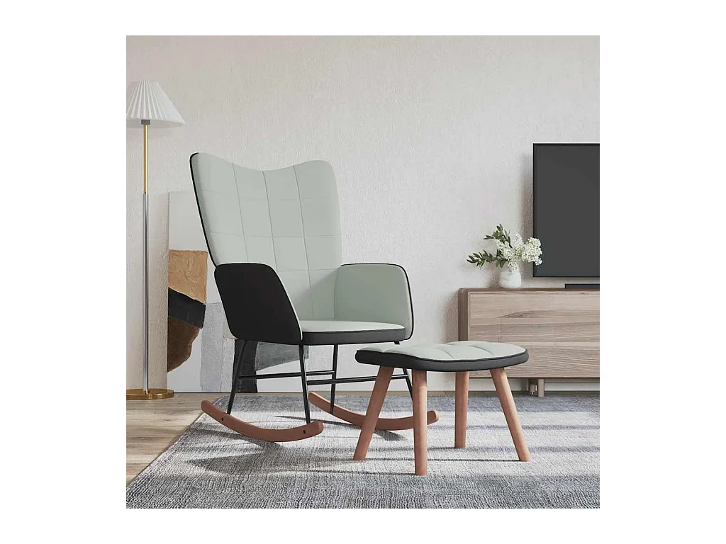Schaukelsessel mit Hocker Hellgrau Samt und PVC