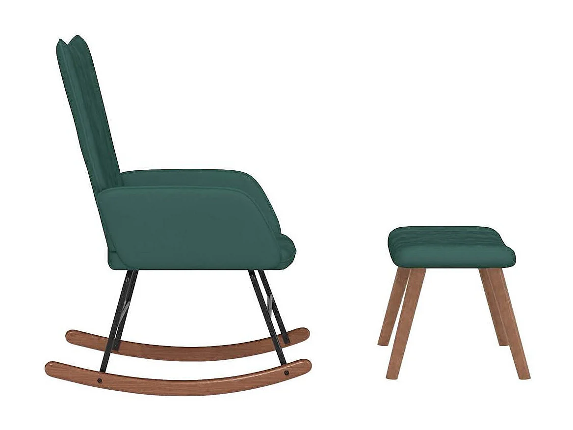 Silla mecedora con reposapiés terciopelo verde oscuro