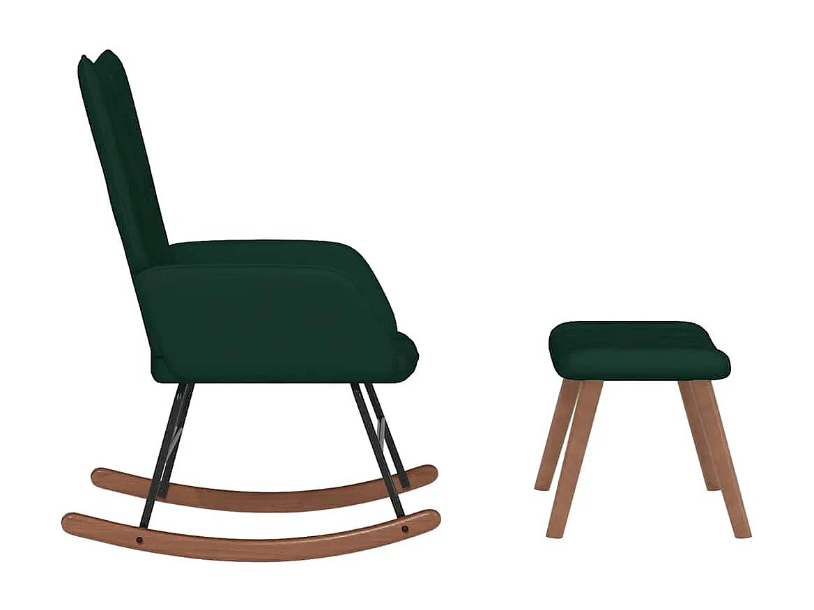 Chaise à bascule avec repose-pied Vert foncé Velours
