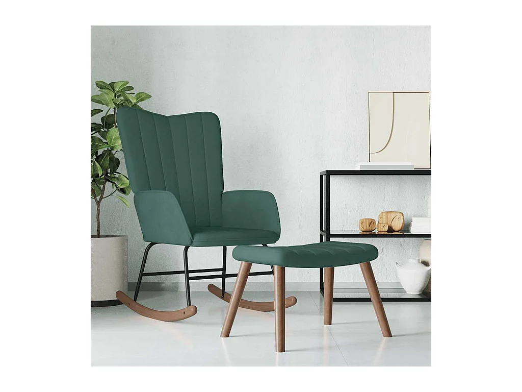 Chaise à bascule avec repose-pied Vert foncé Velours