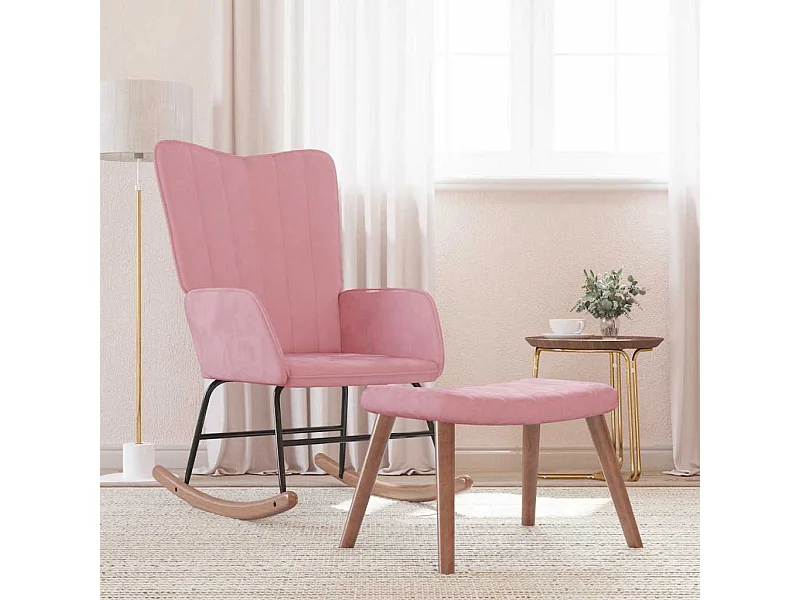 Schaukelstuhl mit Hocker Samt Rosa