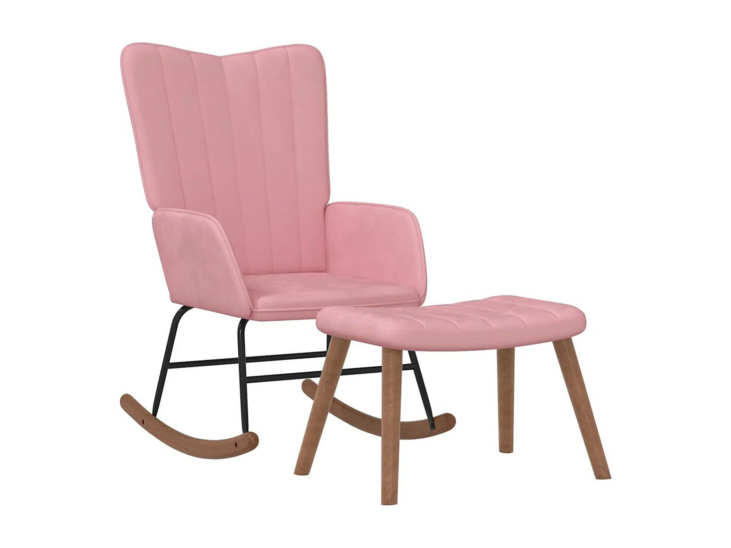 Schommelstoel met voetenbank fluweel roze