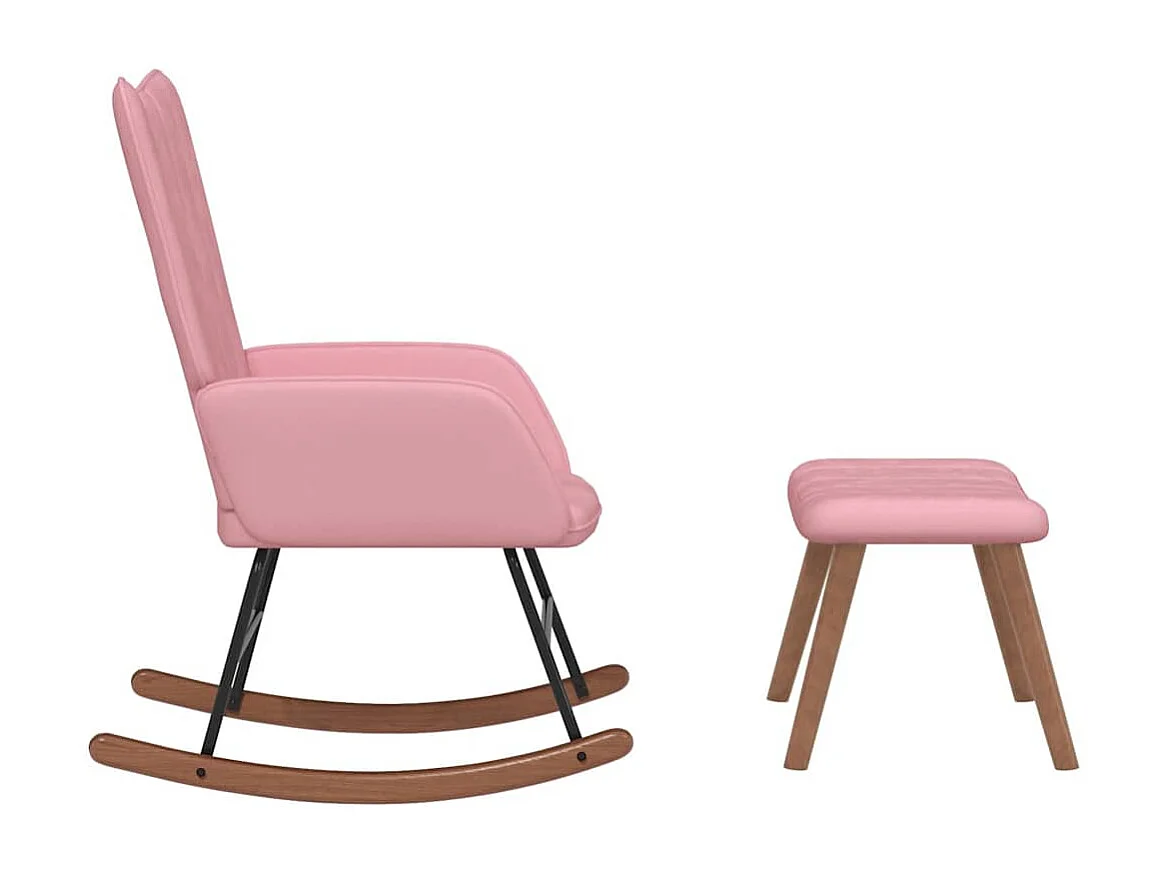 Schommelstoel met voetenbank fluweel roze