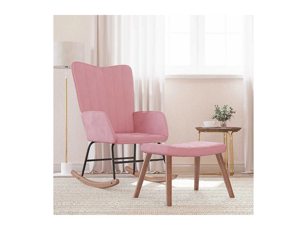 Chaise à bascule avec repose-pied Rose Velours