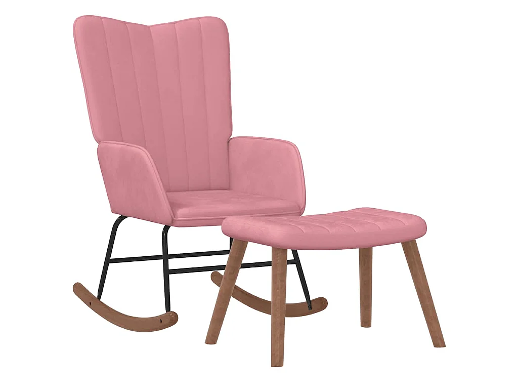 Schommelstoel met voetenbank fluweel roze