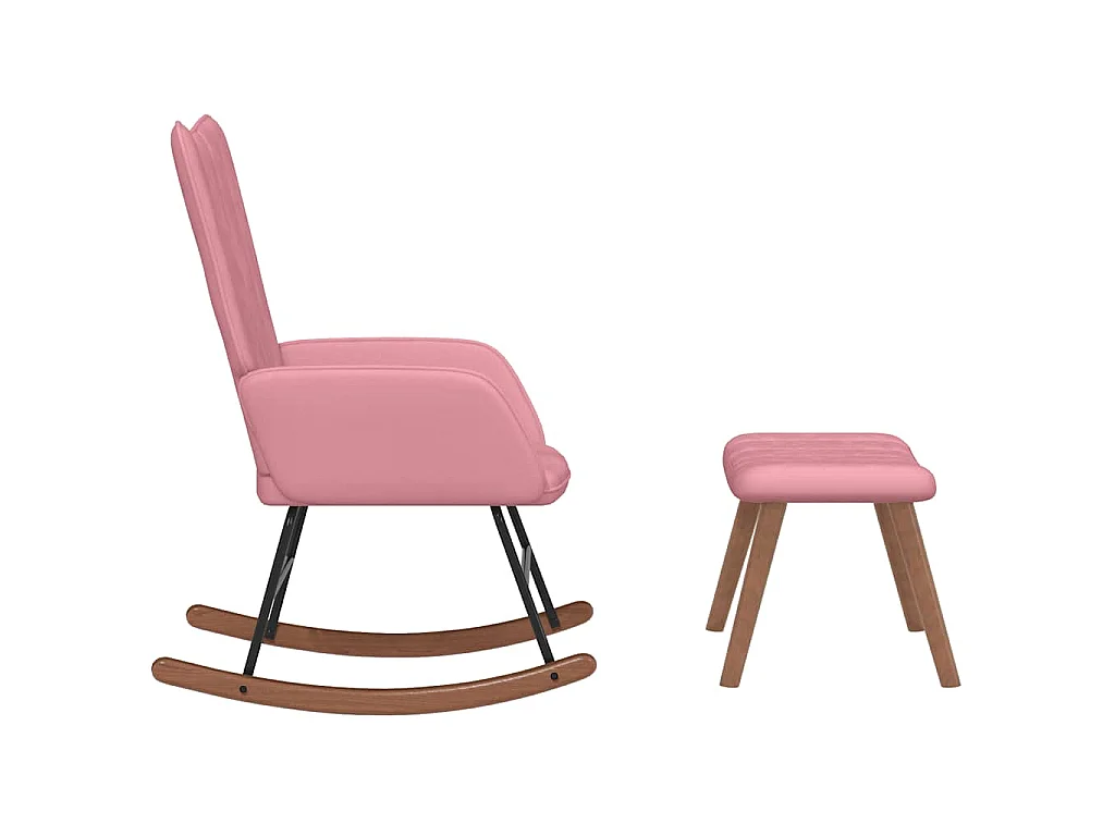 Schommelstoel met voetenbank fluweel roze