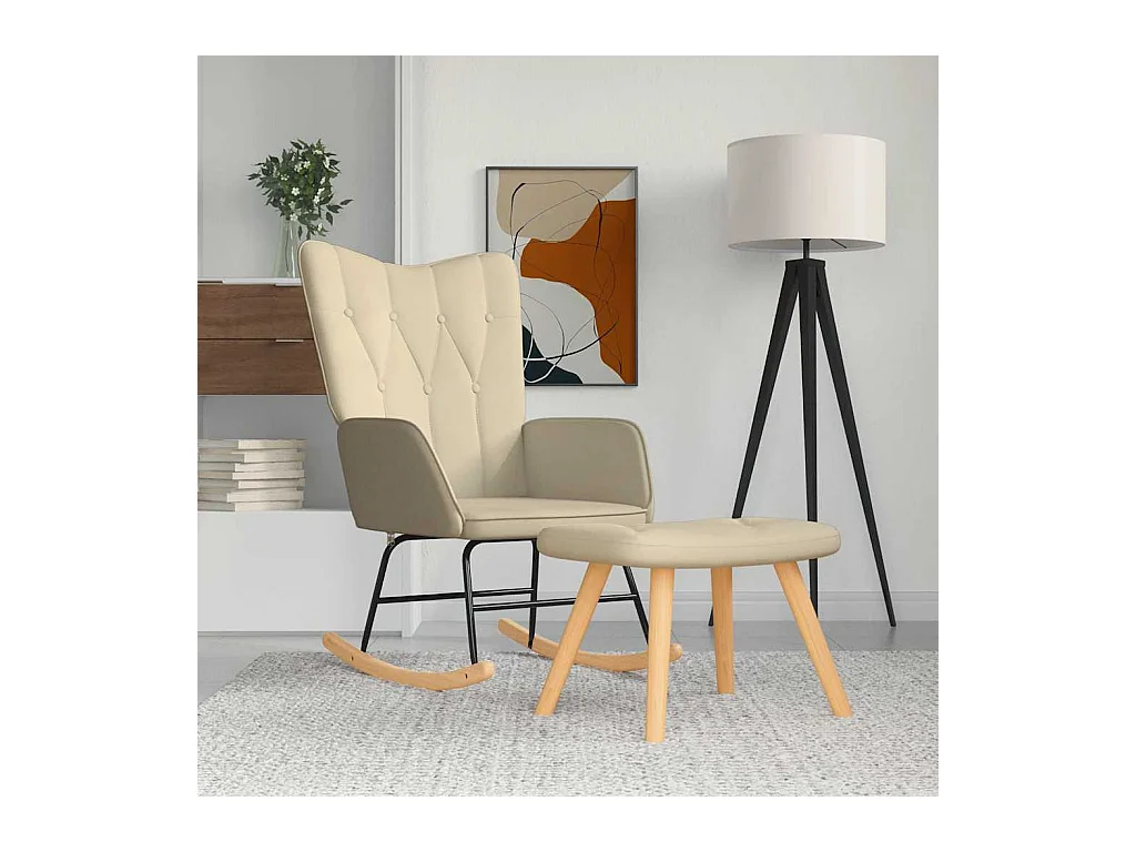 Chaise à bascule avec repose-pied Crème Tissu