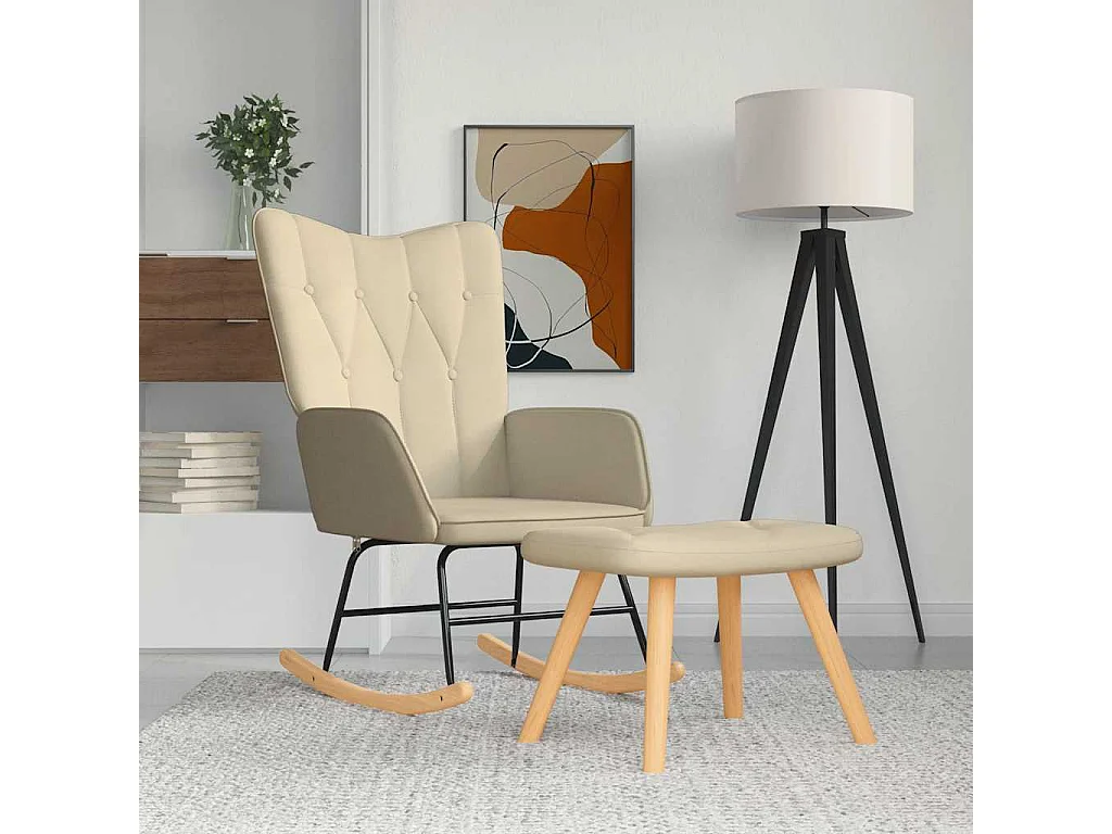 Schaukelsessel mit Hocker Creme Stoff