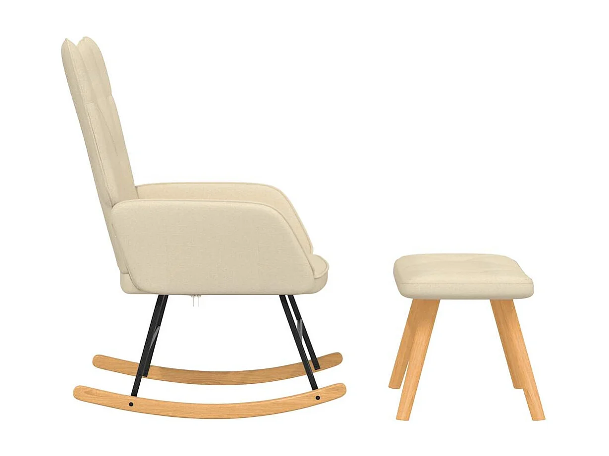 Schaukelsessel mit Hocker Creme Stoff
