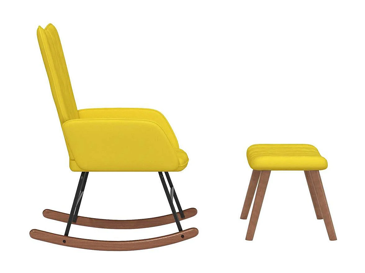Chaise à bascule avec repose-pied Jaune moutarde Velours
