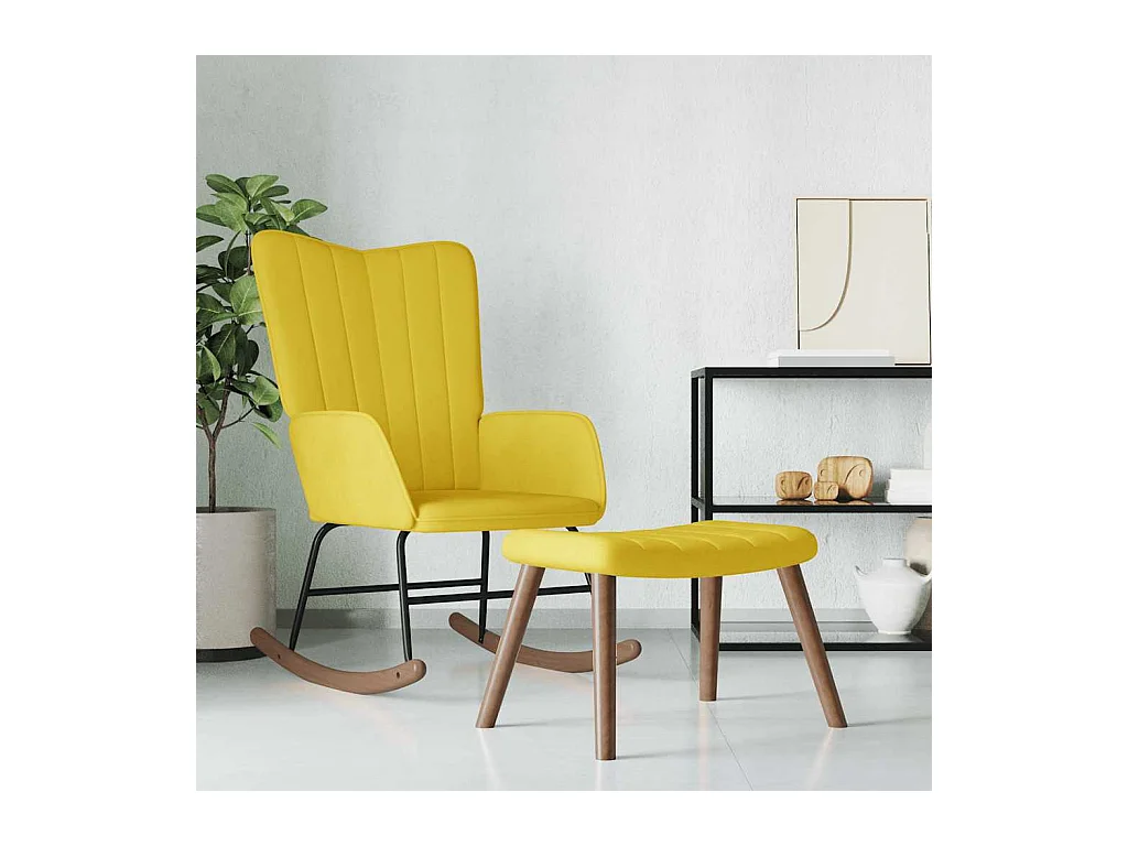 Chaise à bascule avec repose-pied Jaune moutarde Velours