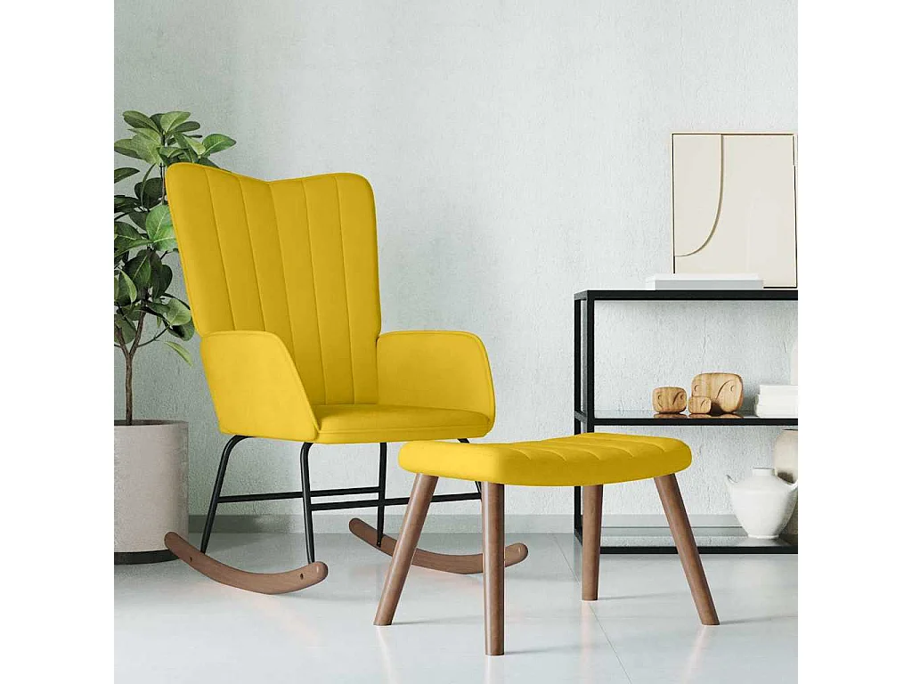 Chaise à bascule avec repose-pied Jaune moutarde Velours