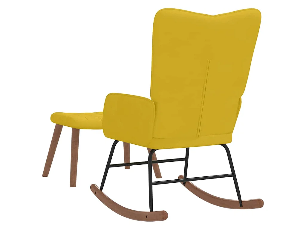 Cadeira de baloiço com banco veludo amarelo mostarda
