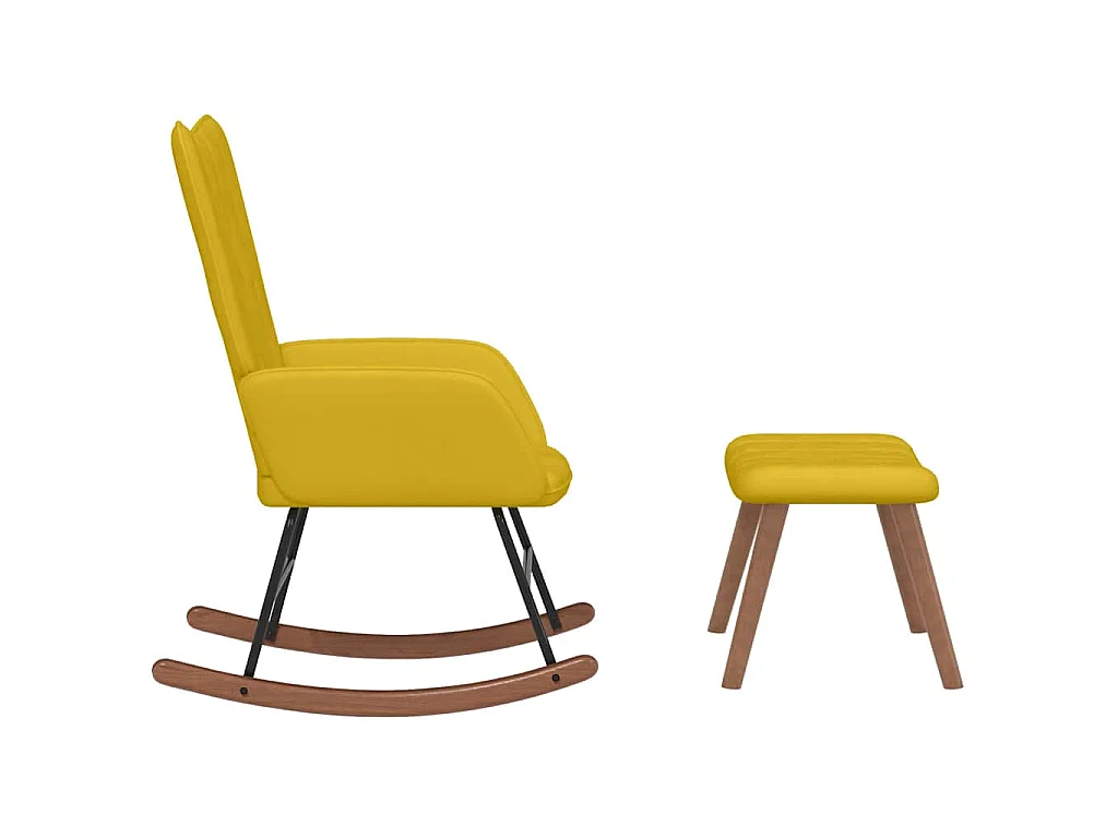Cadeira de baloiço com banco veludo amarelo mostarda