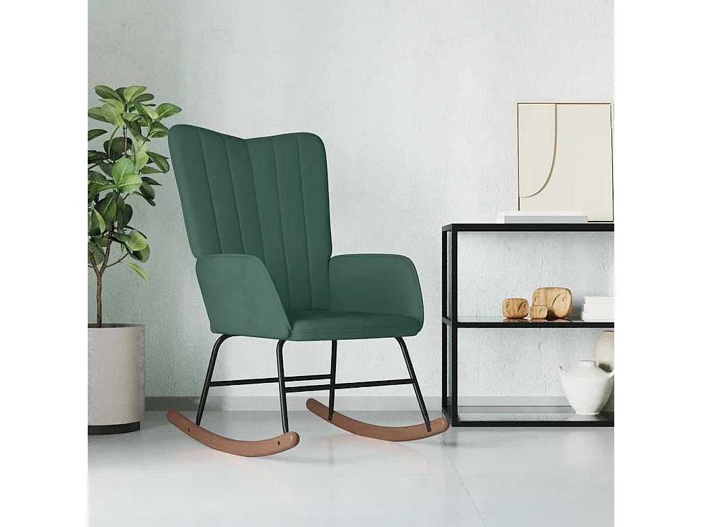 Sedia a Dondolo Verde Scuro in Velluto